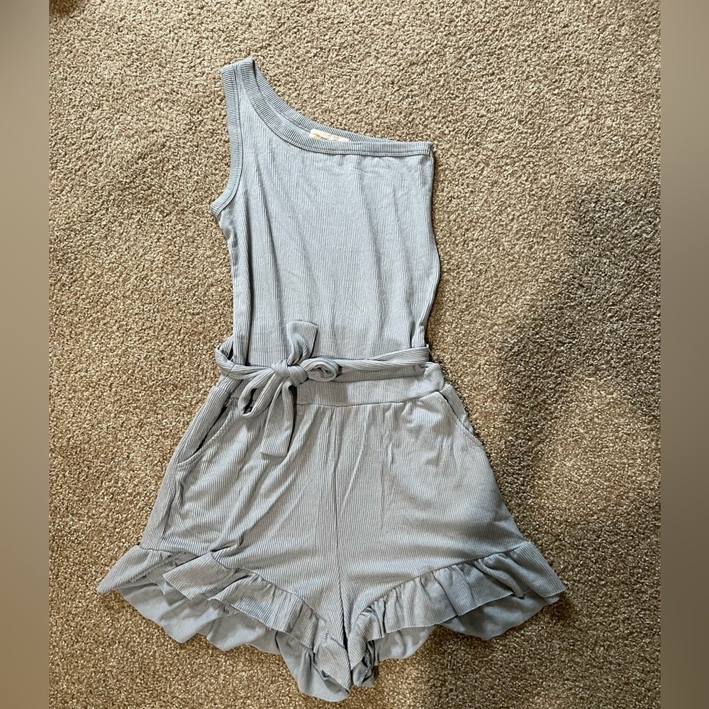 Size Medium Light Blue/Grey One Shoulder Romper